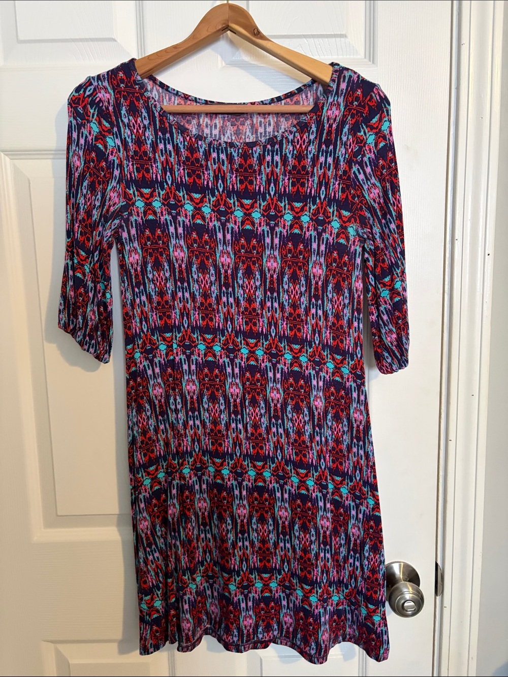 Market & Spruce Purple Multicolor Printed Long Sleeve Shift Dress
